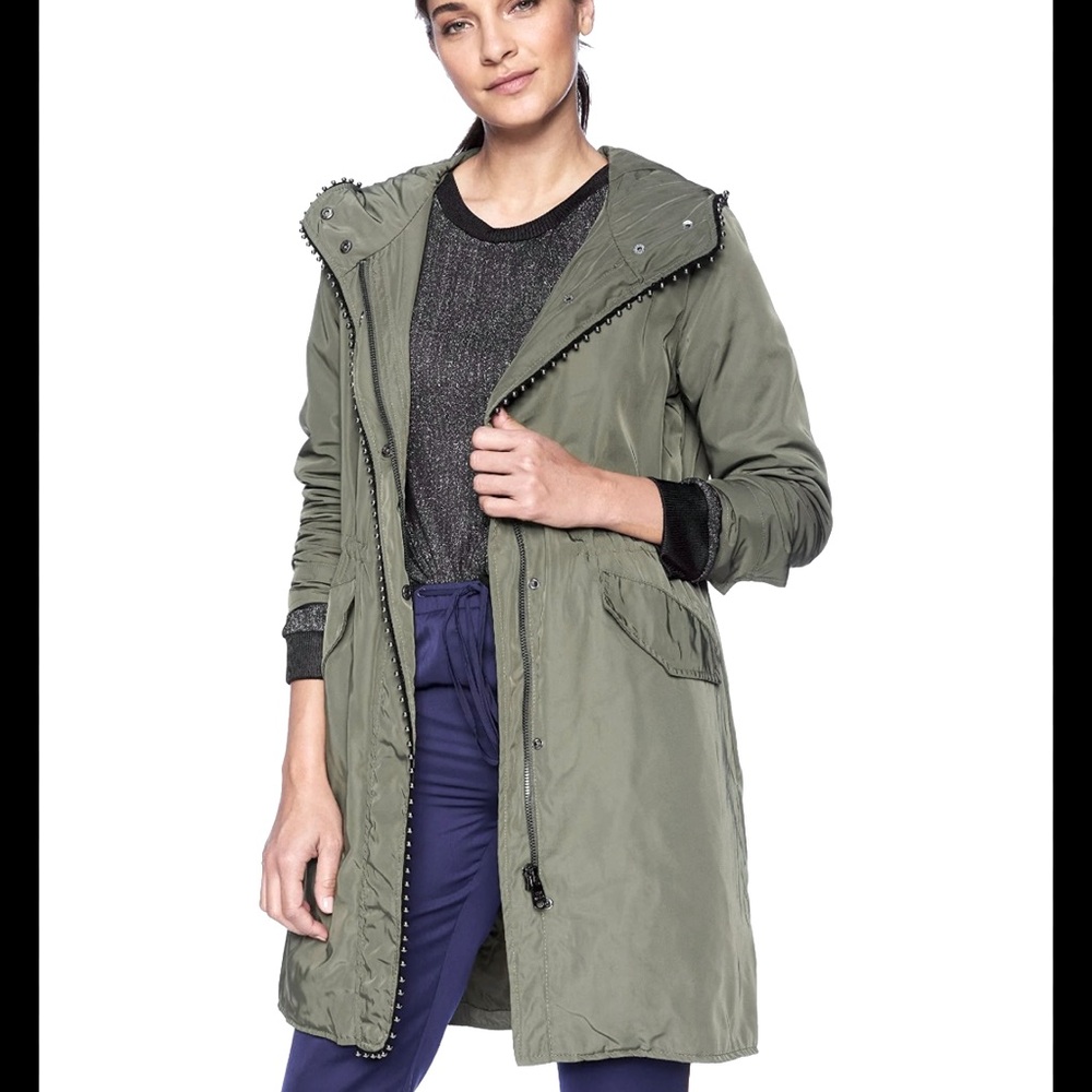 Steve Madden NWT Beaded Hooded Anorak Jacket Coat  Green Olive Size S